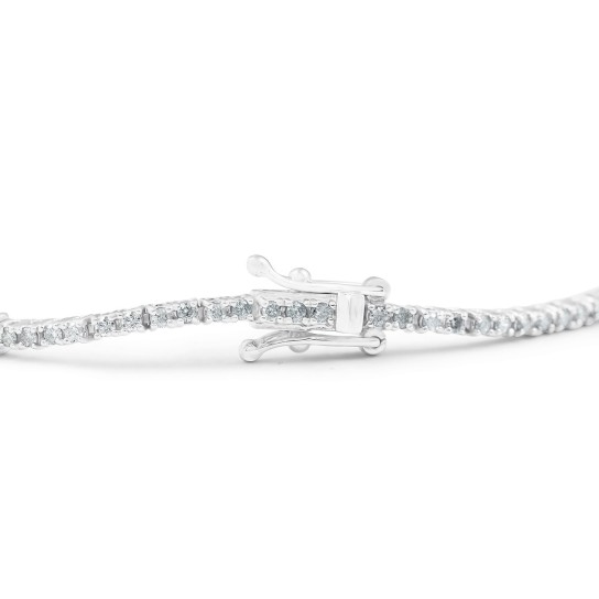 1 1/10 Ct Diamond & Genuine Blue Sapphire Tennis Bracelet 14k White Gold 7" (G-H, I1)