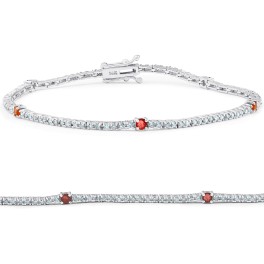 1 1/10 Ct Diamond & Genuine Ruby Tennis Bracelet 14k White Gold 7" (G-H, I1)