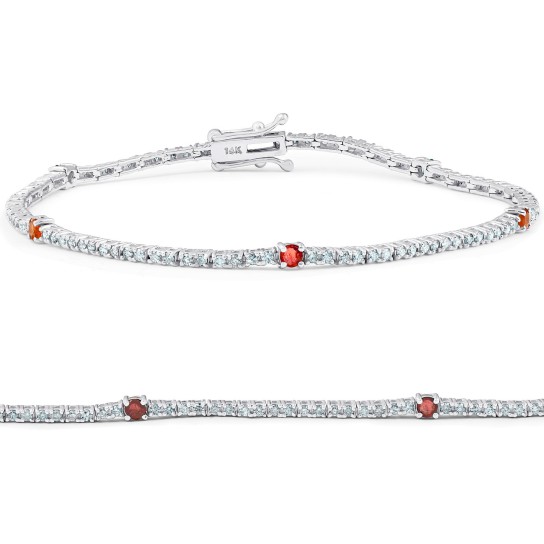 1 1/10 Ct Diamond & Genuine Ruby Tennis Bracelet 14k White Gold 7" (G-H, I1)