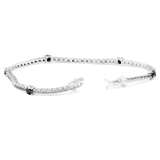 2 Ct Black & White Diamond Tennis Bracelet 14k White Gold 7" (G-H, I1)