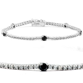 2 Ct Black & White Diamond Tennis Bracelet 14k White Gold 7" (G-H, I1)