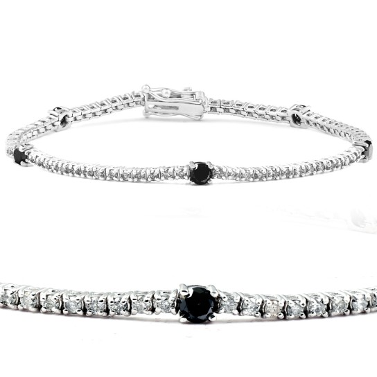 2 Ct Black & White Diamond Tennis Bracelet 14k White Gold 7" (G-H, I1)