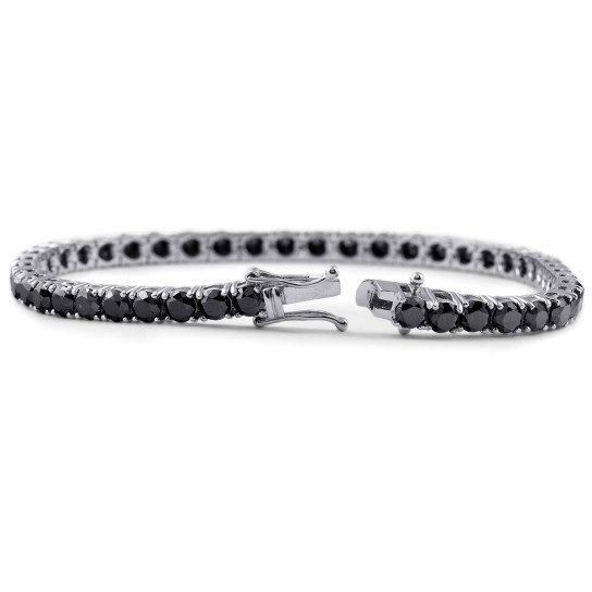 Pompeii3 14k White Gold Black Diamond Round-Cut Tennis Bracelet 11 1/2Ct 7" (Black, I2-I3)