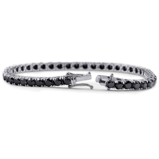 Pompeii3 14k White Gold Black Diamond Round-Cut Tennis Bracelet 11 1/2Ct 7" (Black, I2-I3)