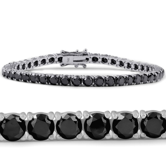 Pompeii3 14k White Gold Black Diamond Round-Cut Tennis Bracelet 11 1/2Ct 7" (Black, I2-I3)