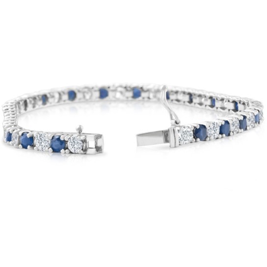 8 Ct Blue Sapphire & Diamond Tennis Bracelet 14k White Gold (G-H, I2-I3)