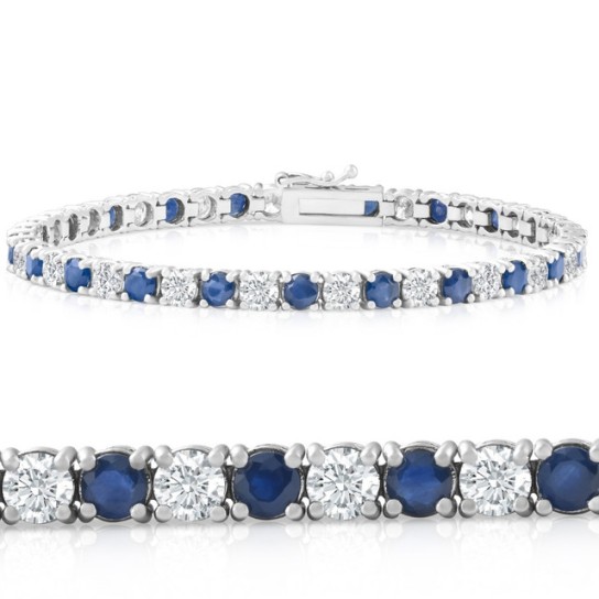 8 Ct Blue Sapphire & Diamond Tennis Bracelet 14k White Gold (G-H, I2-I3)