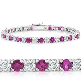 9 1/2 ct Genuine Ruby & Diamond Tennis Bracelet 14K White Gold (, I1)