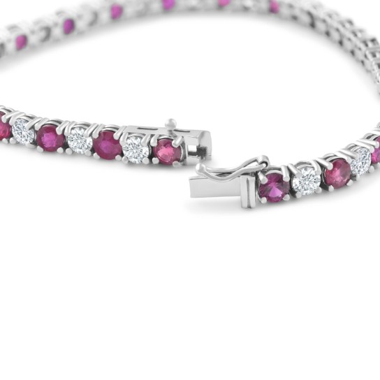 9 1/2 ct Genuine Ruby & Diamond Tennis Bracelet 14K White Gold (, I1)