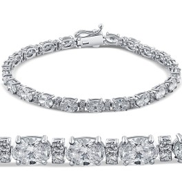 8CT Oval Lab Grown Diamond Tennis Bracelet 14K White Gold 7" (F-G, VS)