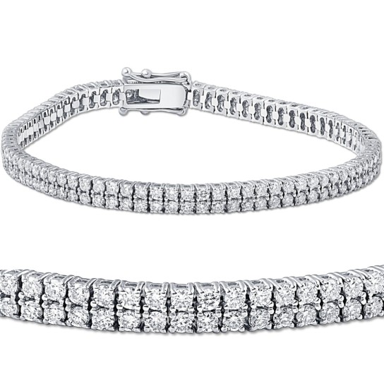 4 Ct Diamond Tennis Bracelet Double Row Lab Grown 7" 18k White Gold (G-H, SI)