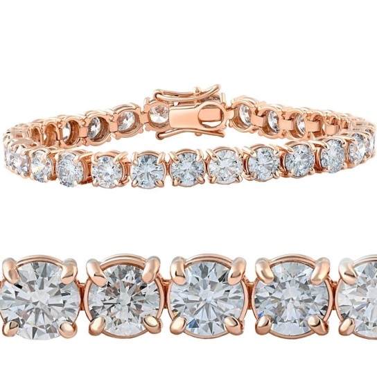 Certified 16.53 Ct Lab Grown Diamond Tennis Bracelet Rose Gold 7" (VS2/SI1) (Blue, VS)