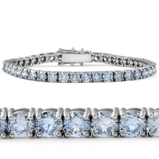 Certified 10 Ct Lab Grown Fancy Light Blue Diamond Tennis Bracelet Gold 7" (VS) (Blue, VS)