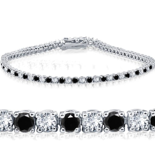 2ct Black & White Diamond Tennis Bracelet 14K White Gold 7" (G-H, I1)