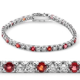 10.72Ct Red Sapphire & Diamond Tennis Bracelet in 18k White Gold (G-H, SI)