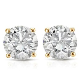 1 Ct TDW Certified Diamond Studs Earrings in 14K Yellow Gold with Screw Backs (H-I, I2-I3)