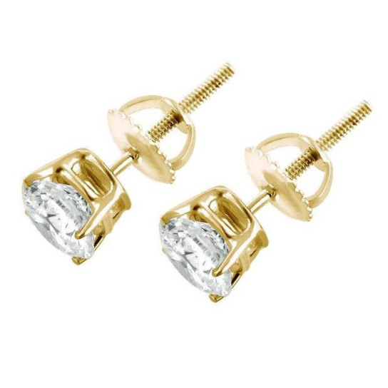 1 Ct TDW Certified Diamond Studs Earrings in 14K Yellow Gold with Screw Backs (H-I, I2-I3)