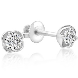 1/4 Ct T.W. Round Cut Natural Diamond Studs White Gold Screw Back Earrings (H-I, I2-I3)