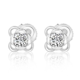 1/3 Ct T.W. Round Cut Natural Diamond Studs White Gold Screw Back Earrings (H-I, I2-I3)