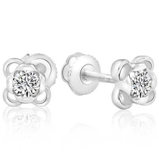 1/3 Ct T.W. Round Cut Natural Diamond Studs White Gold Screw Back Earrings (H-I, I2-I3)