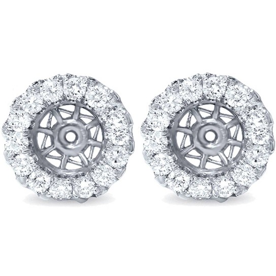 5/8ct Halo Diamond Earring Jackets 14K White Gold Vintage Accents (5.5-6.5mm) (G-H, VS)