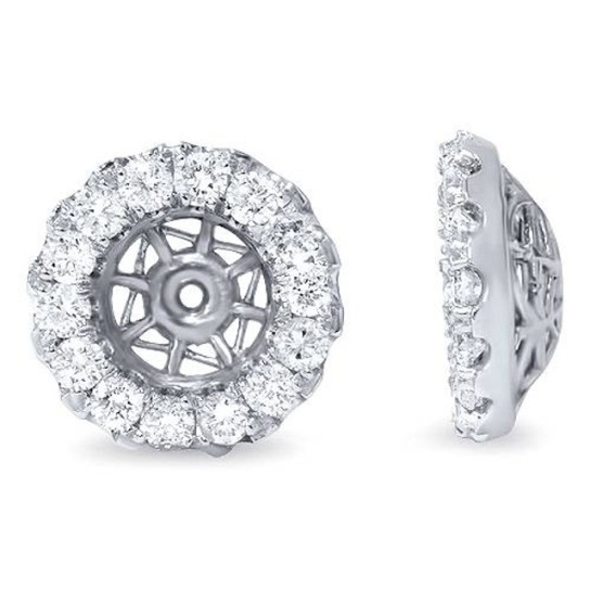 5/8ct Halo Diamond Earring Jackets 14K White Gold Vintage Accents (5.5-6.5mm) (G-H, VS)