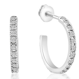 1/2Ct Diamond Hoops With Screw Backs 10k White Gold 1/2" Tall (G-H, I2-I3)