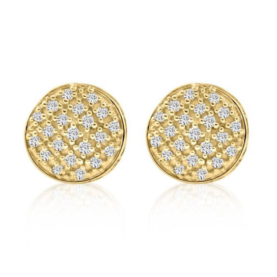 Natural Diamond Round Studs Screw Back Earrings White or Yellow Gold 7mm Wide (H-I, I1)