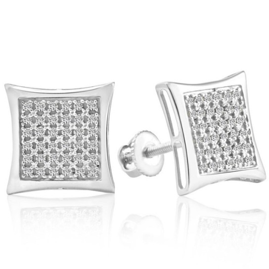 1/3Ct Natural Diamond Pave Square Framed Womens Earrings in White or Yellow Gold (H-I, I1)