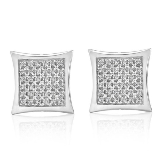 1/3Ct Natural Diamond Pave Square Framed Womens Earrings in White or Yellow Gold (H-I, I1)