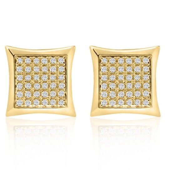 1/3Ct Natural Diamond Pave Square Framed Womens Earrings in White or Yellow Gold (H-I, I1)