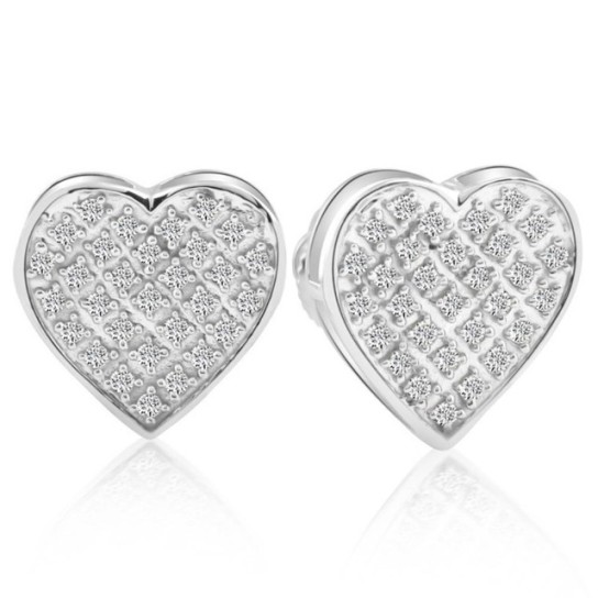 1/4 Ct Diamond Heart Studs Screw Back Earrings White or Yellow Gold 10.5mm Wide (H-I, I1)