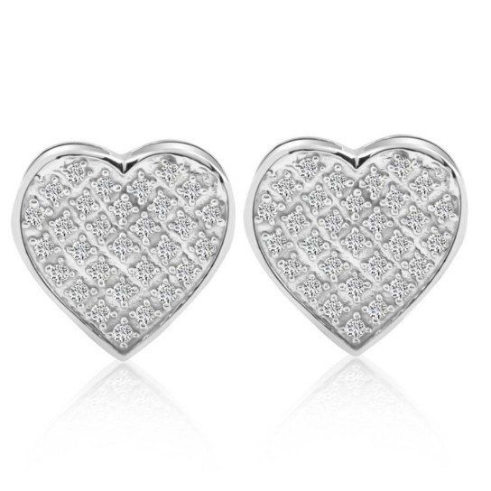 1/4 Ct Diamond Heart Studs Screw Back Earrings White or Yellow Gold 10.5mm Wide (H-I, I1)