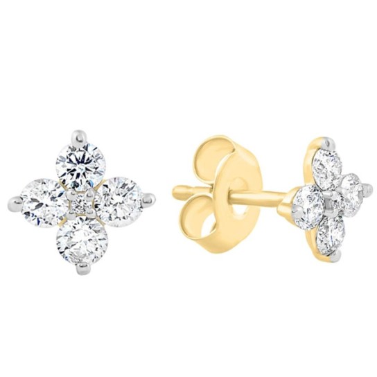 1/2 Ct T.W. Round Diamond Star Studs Women's Yellow Gold Earrings Lab Grown (G-H, VS)