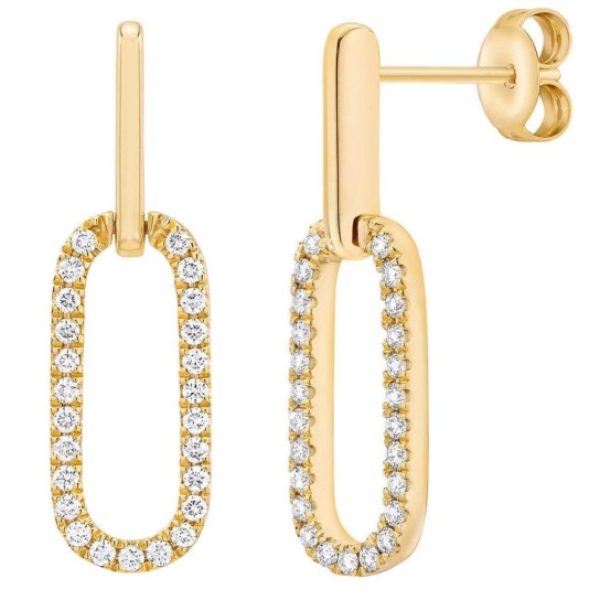 1/2Ct Diamond Paperclip Drop Earrings 10k Yellow Gold Women's 1" Tall Lab Grown (G-H, VS)