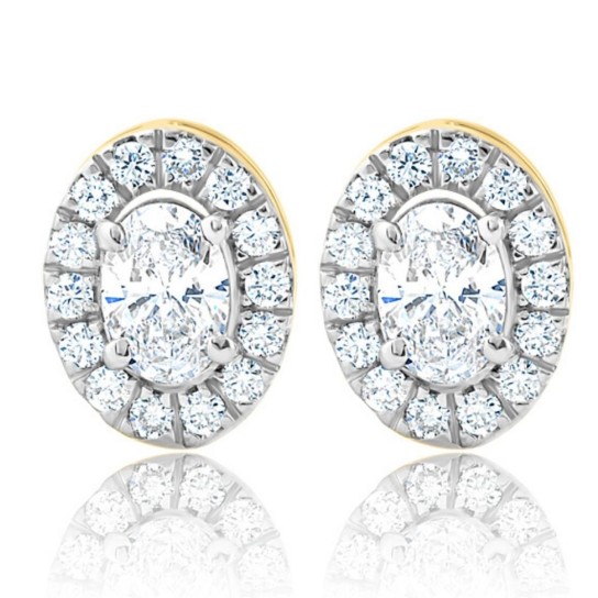 3/4Ct Oval Diamond Halo Earrings in White or Yellow Gold Lab Grown (G-H, VS)