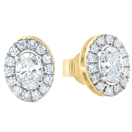 3/4Ct Oval Diamond Halo Earrings in White or Yellow Gold Lab Grown (G-H, VS)