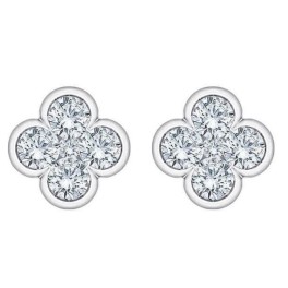 1/2Ct Diamond Earrings Women's Fashion Clover White or Yellow Gold Lab Grown (G-H, VS)