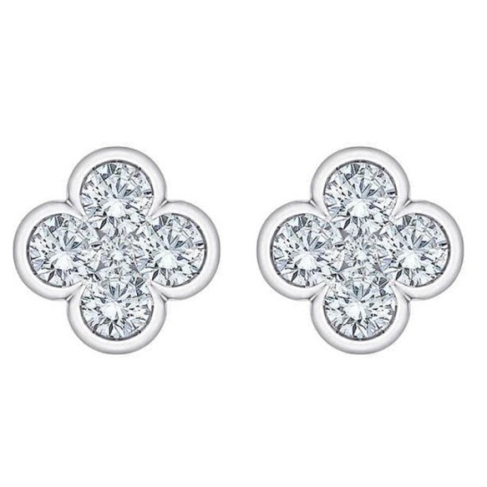 1/2Ct Diamond Earrings Women's Fashion Clover White or Yellow Gold Lab Grown (G-H, VS)