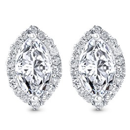 1/2Ct Marquise Halo Screw Back Diamond Studs White or Yellow Gold Earrings (G-H, I2-I3)