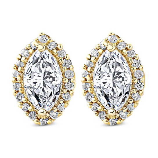 1/2Ct Marquise Halo Screw Back Diamond Studs White or Yellow Gold Earrings (G-H, I2-I3)