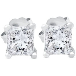 1ct Princess Cut Lab Grown Diamond Studs 14K White Gold (G-H, VS)