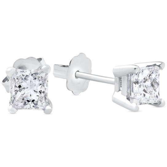 1 1/4Ct Princess Cut Diamond Studs in 14k White or Yellow Gold Lab Grown (F-G, VS)