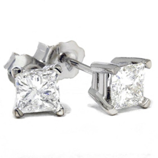 1 1/4Ct Princess Cut Diamond Studs in 14k White or Yellow Gold Lab Grown (F-G, VS)