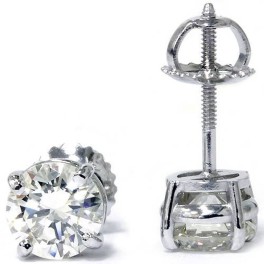 2 Ct T.W. Certified Natural Round Diamond Studs With Screw Backs 14k White Gold (, I2-I3)