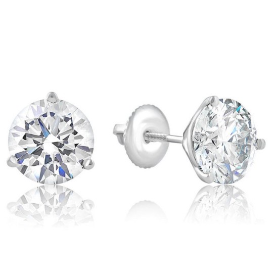 VS 4.24 Ct Lab Grown Certified Diamond Martini Screw Back Studs 14k White Gold (O-Q, VS)