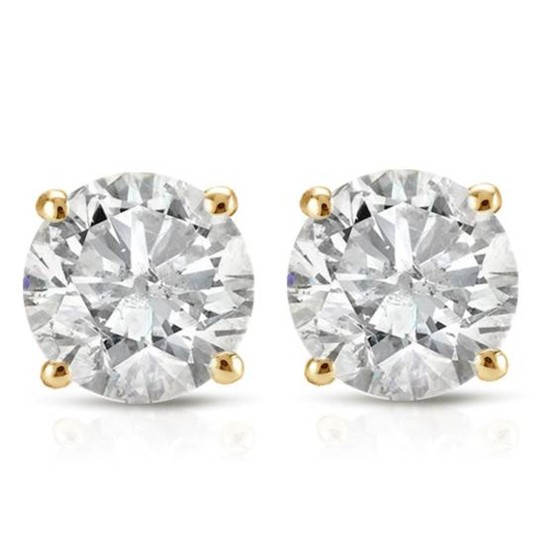 1 1/2 Cttw Yellow Gold Round Cut IGI Certified Diamond Studs Earrings Screw Back (, I2-I3)