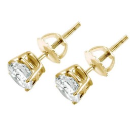 1 1/2 Cttw Yellow Gold Round Cut IGI Certified Diamond Studs Earrings Screw Back (, I2-I3)