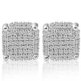 1/2Ct Natural Diamond Pave Square Earrings Screw Back Studs White Gold 8.7mm (G-H, I2-I3)