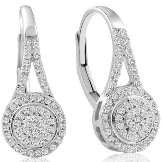 3/8Ct Halo Diamond Hoops With Lever Backs in White or Yellow Gold 18mm Tall (G-H, I2-I3)